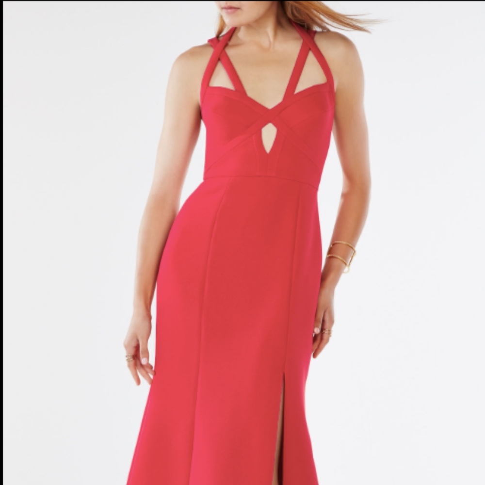 BCBG RED BERRY MADILYNN CUTOUT GOWN!